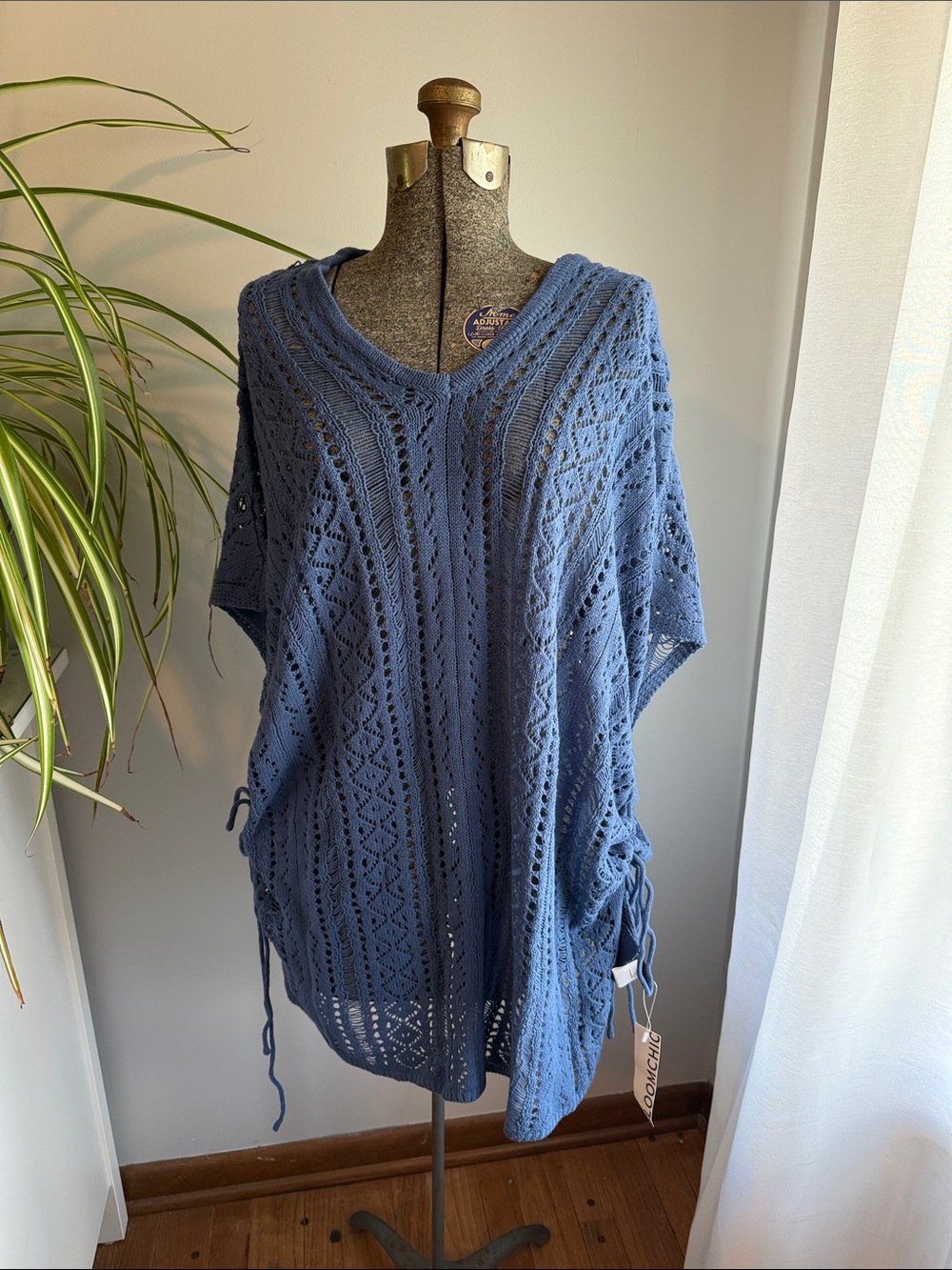 BloomChic Blue Crochet Swim Coverup Tunic with Side Ties